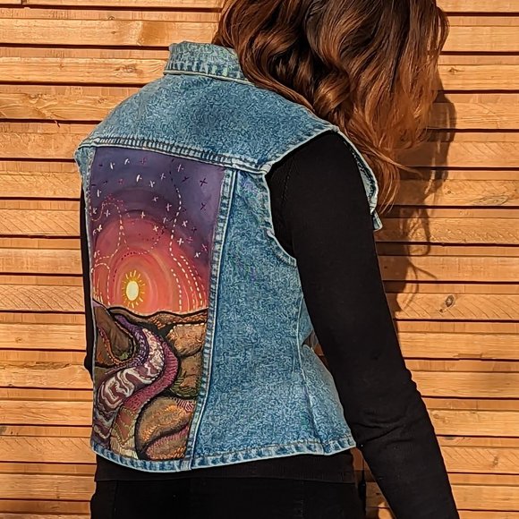 Handpainted / Handstitched Denim Vest - Picture 6 of 8